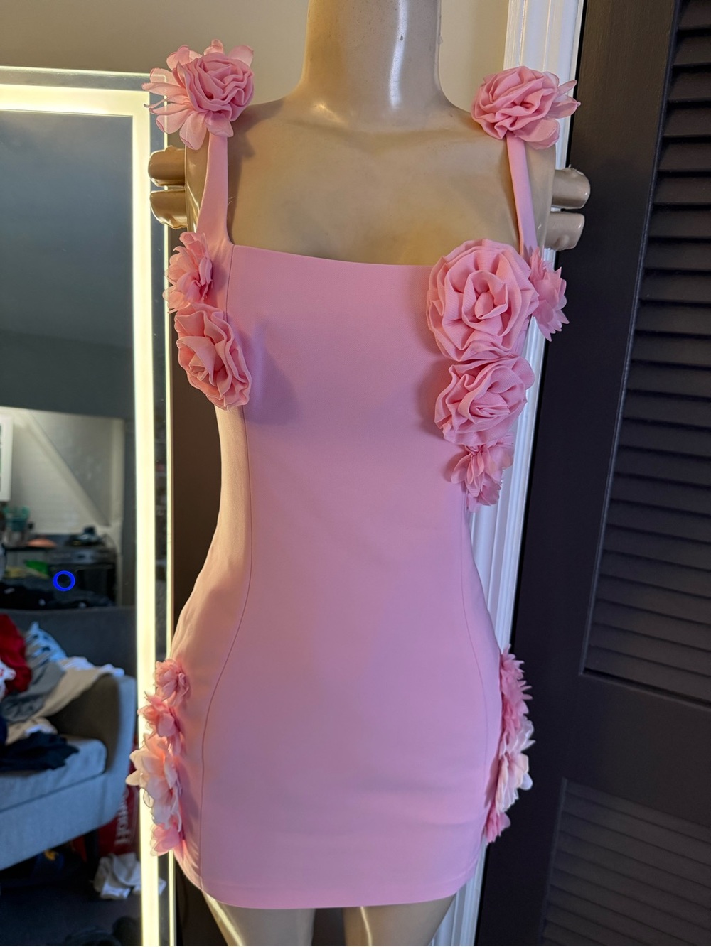 JW PEI Pink Floral-Appliqué Mini Dress